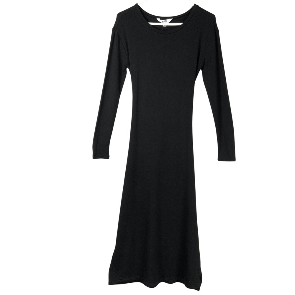 BB Dakota Steve Madden Black Midi Dress XS Pullover Crew Neck Long Sleeve Tie